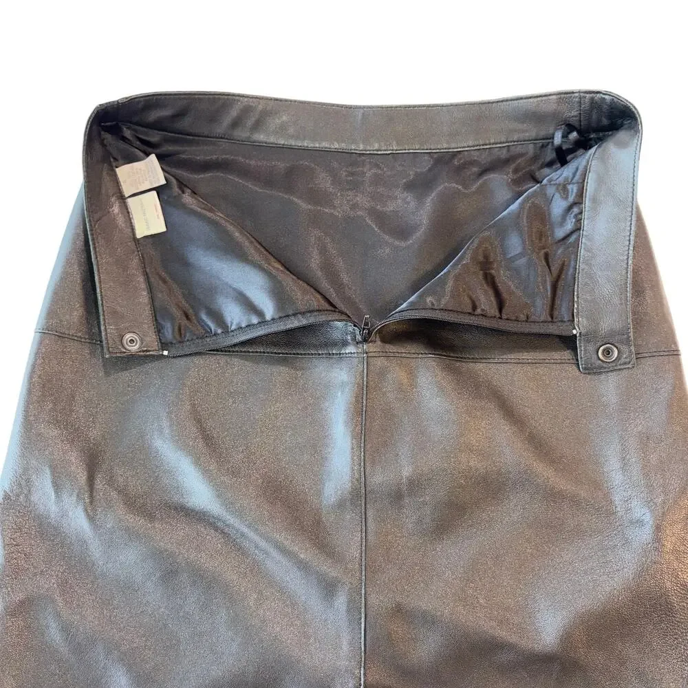 Isaac Mizrahi Black‎ Genuine Leather Mob Wife Punk Rock Skirt 4